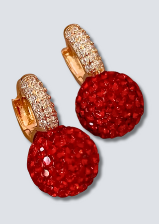 Red Ornament Rhinestone Hoop Earrings-W