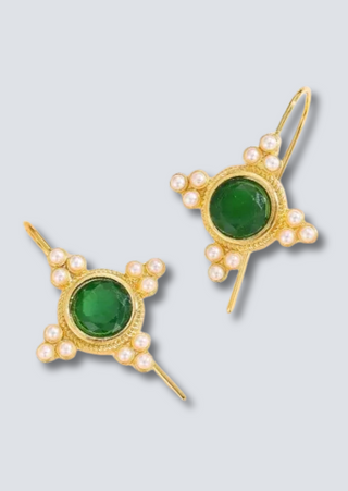 Bohemian Crystal & Pearl Dangle Earrings(Green)-W