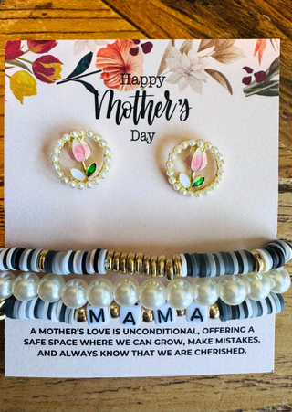 Grey Mama Stack with Tulips Stud Earrings-W (RTS)