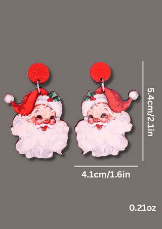 Wooden Santa Stud Earrings(Red)-W