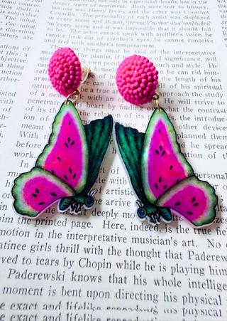 Handmade Watermelon Printed Butterfly Earring-W RTS