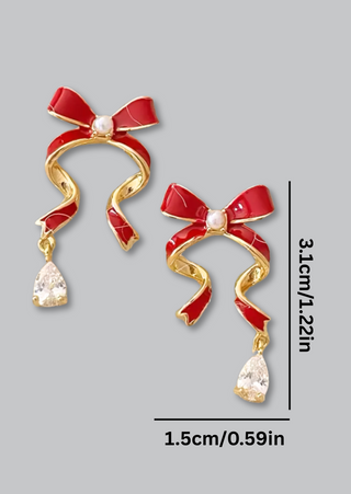 Bowknot Dangle Earrings with a Gemstone-W
