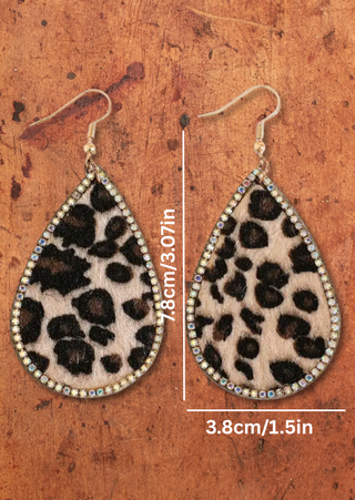 NEW ARRIVAL-Rhinestone-Trimmed Animal Print Drop Earrings-W TAT 13-15 Days