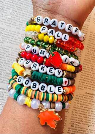 Fall Beaded Stretchy Stacks with Charms - W