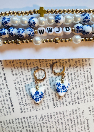 Ceramic Beads WWJD Bracelet Set with Matching Earring-W