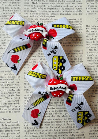 NEW ARRIVAL-ABC Scale Back-to-School Bow Clip Set of 2(White)
