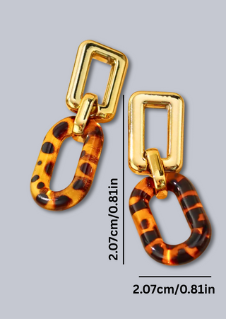 NEW ARRIVAL - Fall Leopard Print Chain Link Gold Plated Acrylic Dangle Earrings - W (RTS)