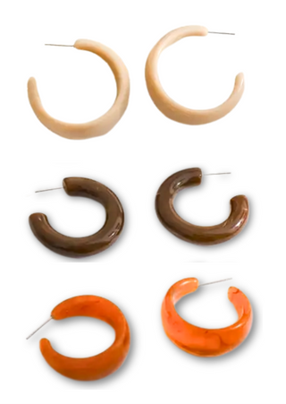 NEW ARRIVAL - Fall Colored C-Hoop Earrings Assorted (Pack of 6) - W