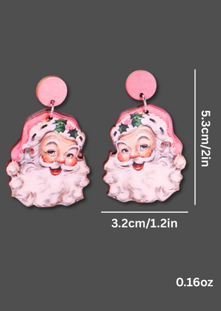 Wooden Santa Stud Earrings(Pink)-W