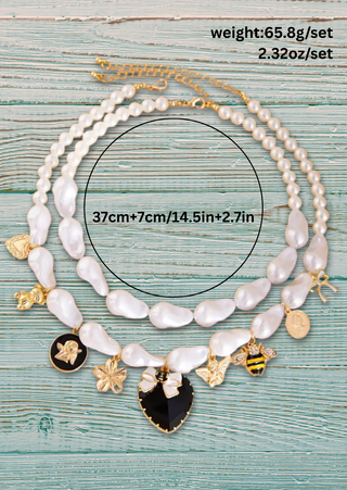 Valentine's Boho Duo Necklace Set with Black Heart-W