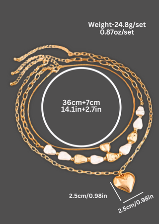 Valentine's Boho Pearl Hearts Golden Necklace-W