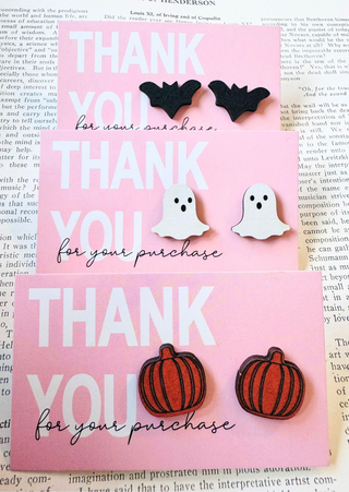 Fall Halloween Spooky Ghost Stud Earrings - W