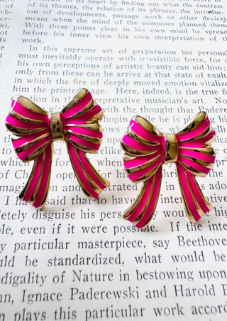 NEW ARRIVAL- Vintage Enamel Bowknot Earrings(Pink)-W