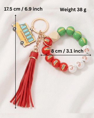 Teacher's Wooden Bead Lanyard, Tassel & Charm Keychain/Bag Charm Red-W