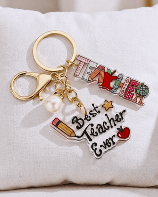Best Teacher Acrylic & Pearl Keychain/Bag Charm-W