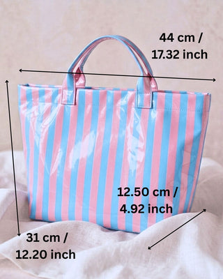 Pre-Order Paloma Pastel Stripe Tote PVC Waterproof Large Bags-W