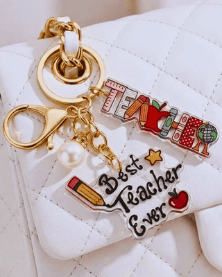Best Teacher Acrylic & Pearl Keychain/Bag Charm-W
