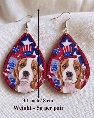 Patriotic Wooden Animal Teardrop Dangle Earring Set of 2-W