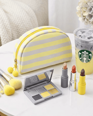 Striped Spill Proof Makeup Bag with Pom Pom Charm-W