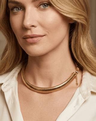 18k Gold Ribbed Choker Necklace & Bracelets-W