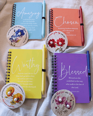 Faith Pastel Diary, Matching Pens & Pearl Earrings On Flower Card Set-W