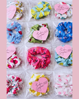 Spring Summer Fruity Print Scrunchies with Thank You Cards