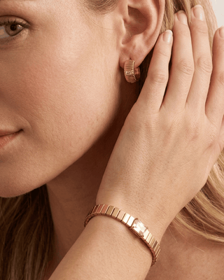 18K Gold Ribbed Zircon Bracelet & Hoop Earring-W