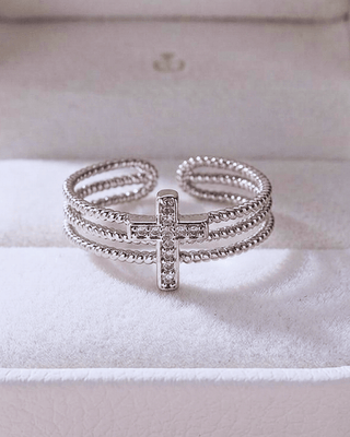 Faith Stainless Steel Adjustable Zirconia Cross Ring-W