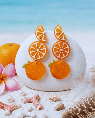 Summer Orange Slice Acrylic Dangle Earrings-W
