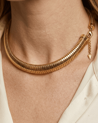 18k Gold Ribbed Choker Necklace & Bracelets-W