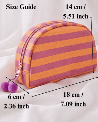 Striped Spill Proof Makeup Bag with Pom Pom Charm-W