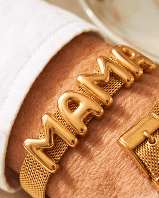 MAMA Letter Gold Mesh Watch Bracelet-W