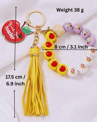 Teacher's Wooden Bead Lanyard, Tassel & Charm Keychain/Bag Charm Yellow-W