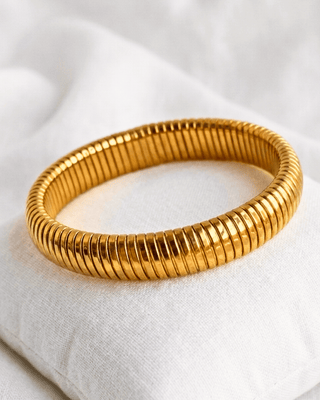 Wide Ribbed 18K Gold Plated Stackable Bracelet-W