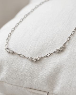 Zirconia Paperclip & Sleek Chain Stack Necklaces Silver-W