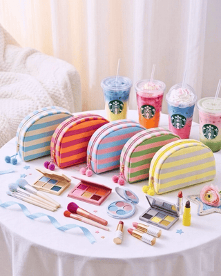 Striped Spill Proof Makeup Bag with Pom Pom Charm-W