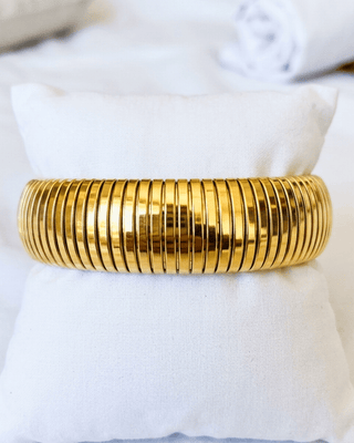 Wide Ribbed 18K Gold Plated Stackable Bracelet-W
