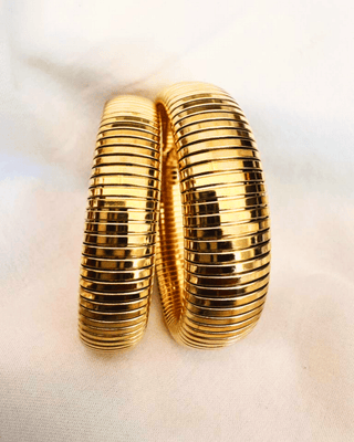 Wide Ribbed 18K Gold Plated Stackable Bracelet-W