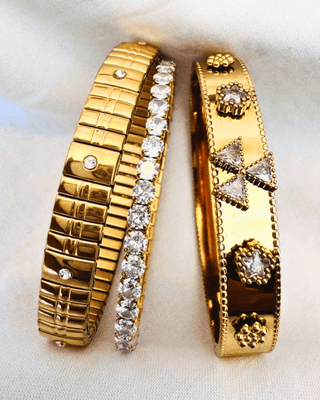 18K Gold Plated CZ Stretch Stackable Bracelets-W