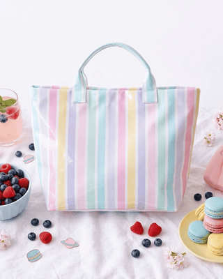 Pre-Order Paloma Pastel Stripe Tote PVC Waterproof Large Bags-W