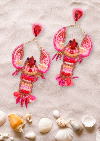 Handmade Bead & Rhinestone Lobster Earring