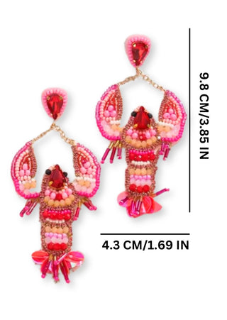 Handmade Bead & Rhinestone Lobster Earring