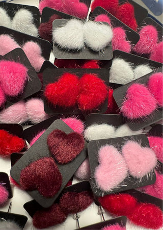 Fuzzy Heart Earrings-W