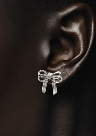 Bow Clip-ons Stud Earrings (Silver)-W