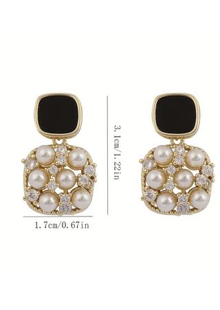 Zircon Pearl Square Stud Earrings