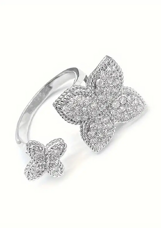 Silver-Plated Floral Adjustable Ring