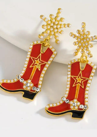 Red Christmas Snowflake Boot Drop Earring