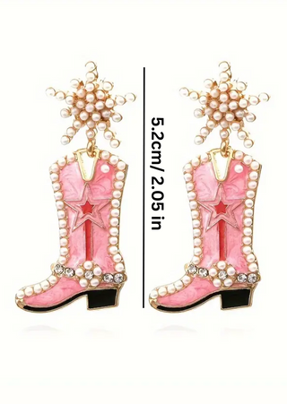 Pink Christmas Snowflake Boot Drop Earring - W