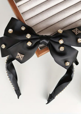 Sparkle Bow Headband with Pearls (Black)