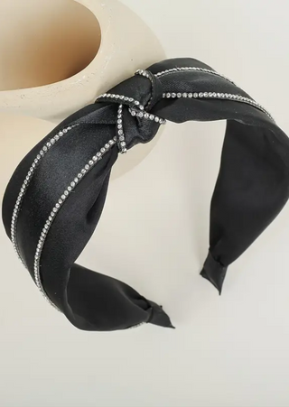 Rhinestone-Studded Black Knot Headband